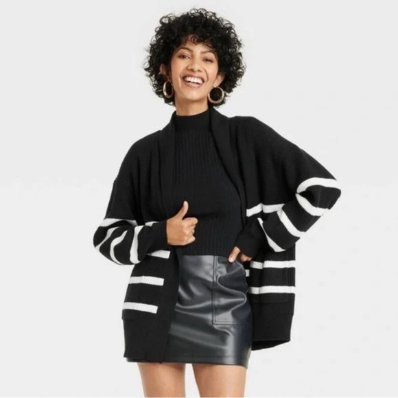 A New Day Open Layering Cardigan/ Black and Cream Striped Size: XS NWT - Picture 1 of 3